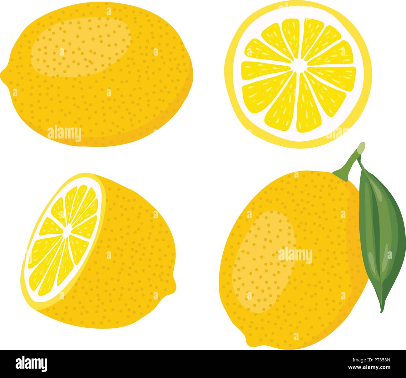 Vettore set di limone isolati su sfondo bianco. intere e tagliare i limoni raccolta Illustrazione Vettoriale