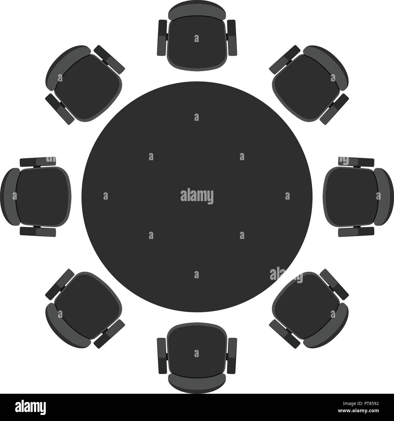 Vettore tavola rotonda per la discussione incontro isolato su sfondo bianco. vista superiore della tavola rotonda e sedie icona per gli sfondi del business Illustrazione Vettoriale