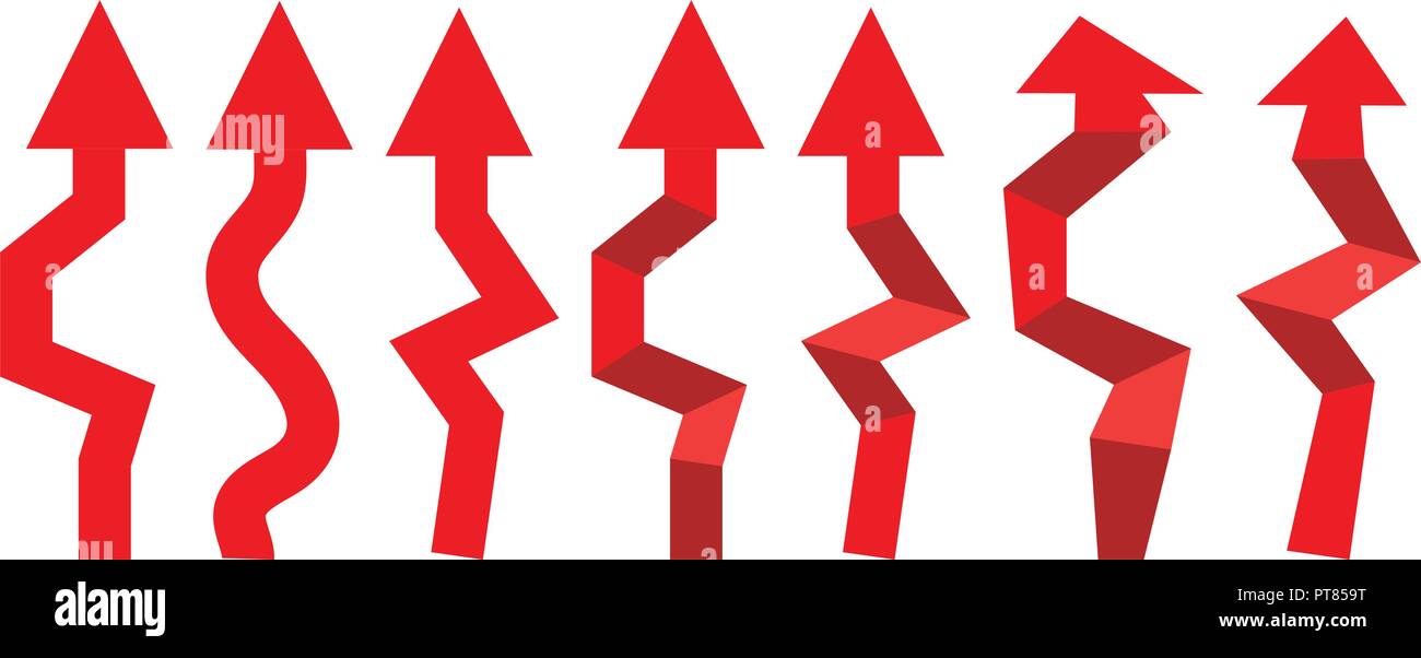 Set di vettore di frecce rosse isolato su sfondo bianco. direzione icona a forma di freccia per gli sfondi del business Illustrazione Vettoriale