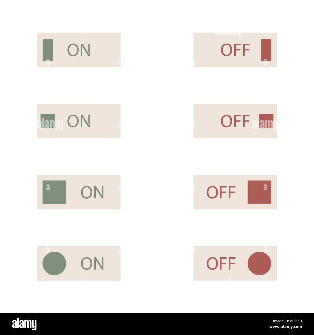 Set di piatti diversi pulsanti e interruttori. Interfaccia Web design elementi isolati su sfondo bianco, illustrazione vettoriale. Illustrazione Vettoriale