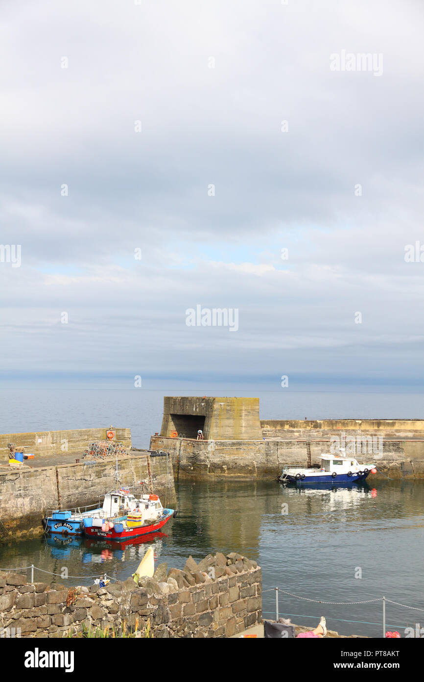 Barche da pesca ormeggiate nel porto di Craster, Northumberland, Inghilterra Foto Stock