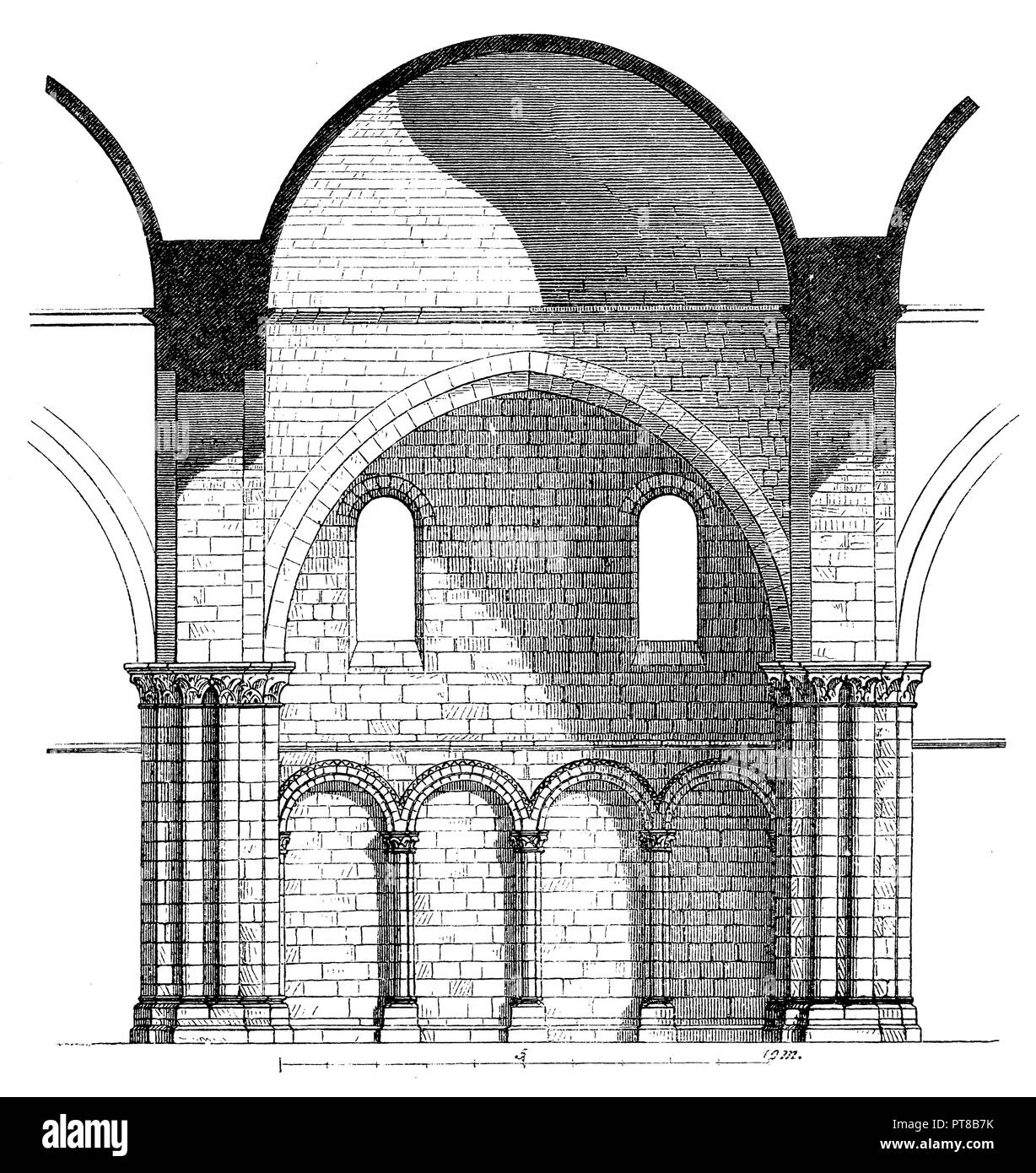 Chiesa di Fontévrault. Una parte della sezione di lunghezza, 1870 Foto Stock