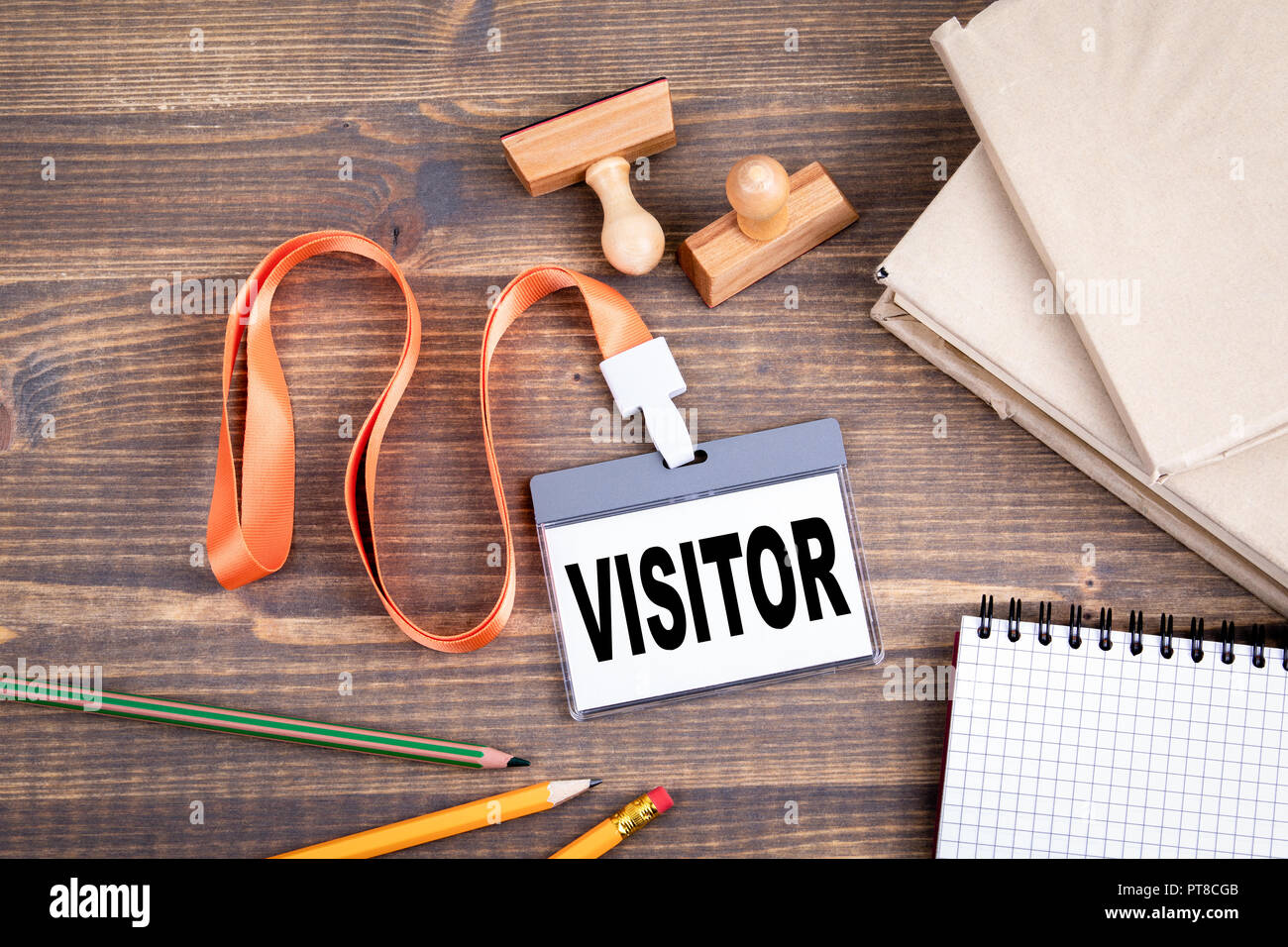 Scheda di identificazione di visitatore di testo Foto Stock