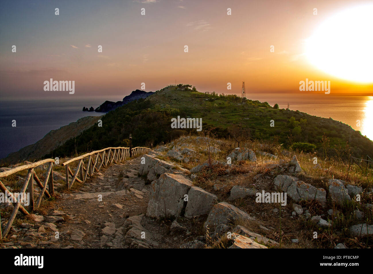 Paesaggio di Sorrento la penisola da monte San Costanzo, a Massa Lubrense Foto Stock