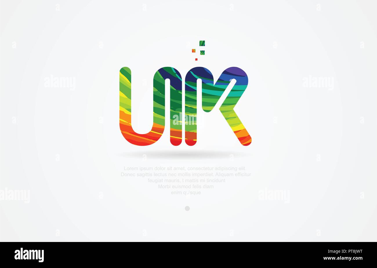 Regno Unito u k lettere dell'alfabeto icona logo design di combinazione con colore arcobaleno Illustrazione Vettoriale
