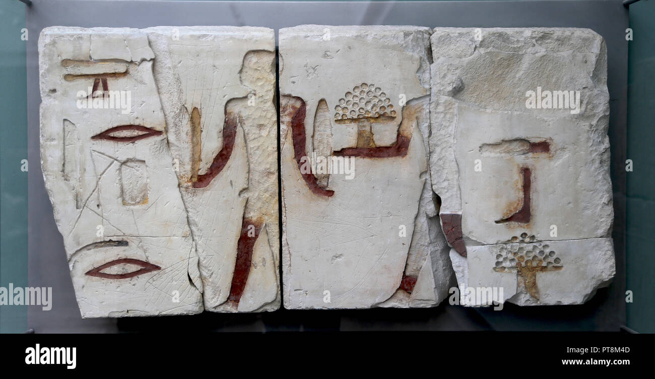 Rilievo (dettaglio) raffigurante un uomo offrendo portatori con vino e figg. Tomba di Atet. C. 2550 BC. 4th. dinastia. Calcare. Foto Stock
