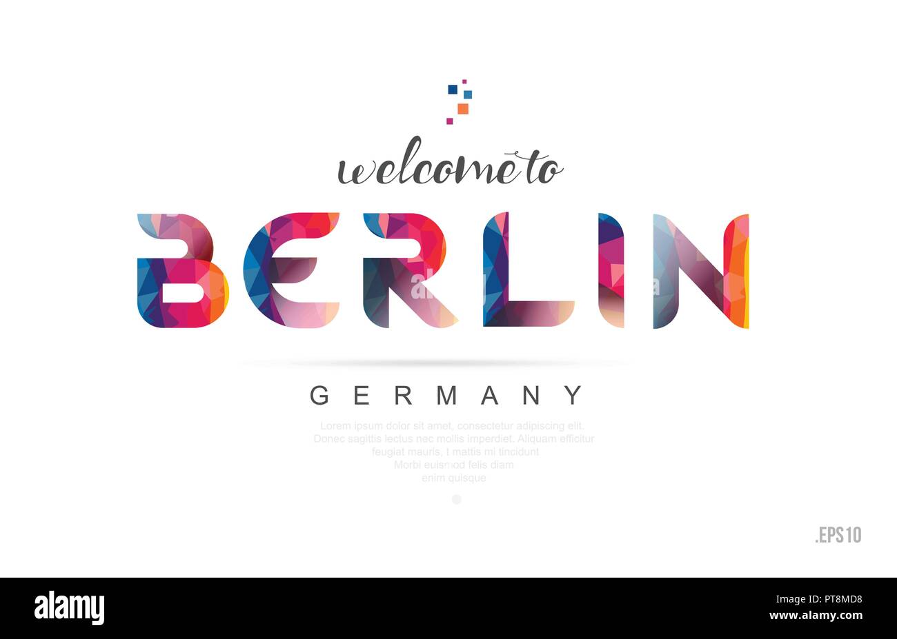 Benvenuto a Berlino Germania carta Lettera e design in colorate colore arcobaleno e tipografiche design icona Illustrazione Vettoriale