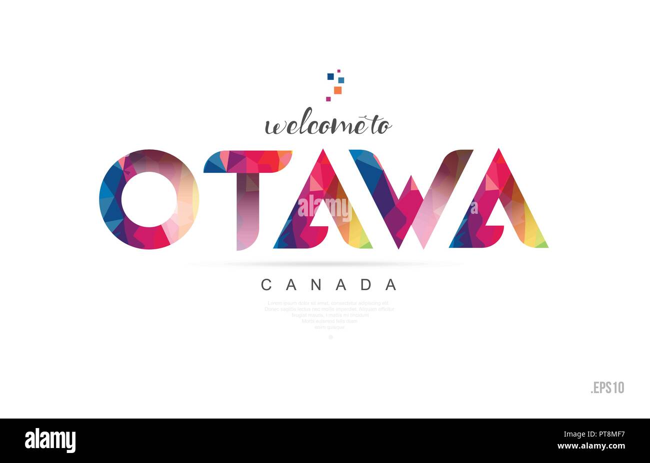 Benvenuto a Ottawa in Canada carta Lettera e design in colorate colore arcobaleno e tipografiche design icona Illustrazione Vettoriale