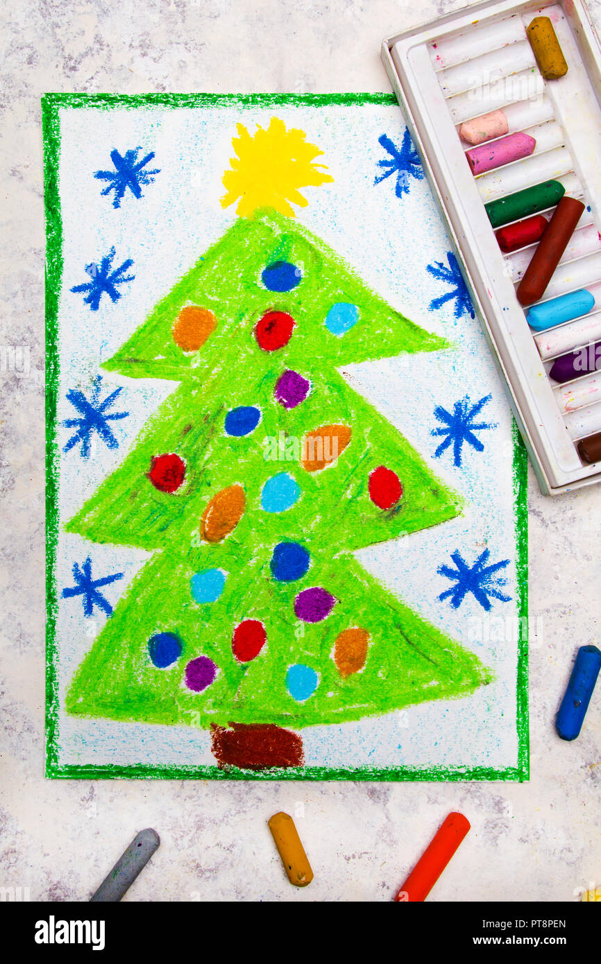 Colorato Disegno A Mano Bellissimo Albero Di Natale Con Le