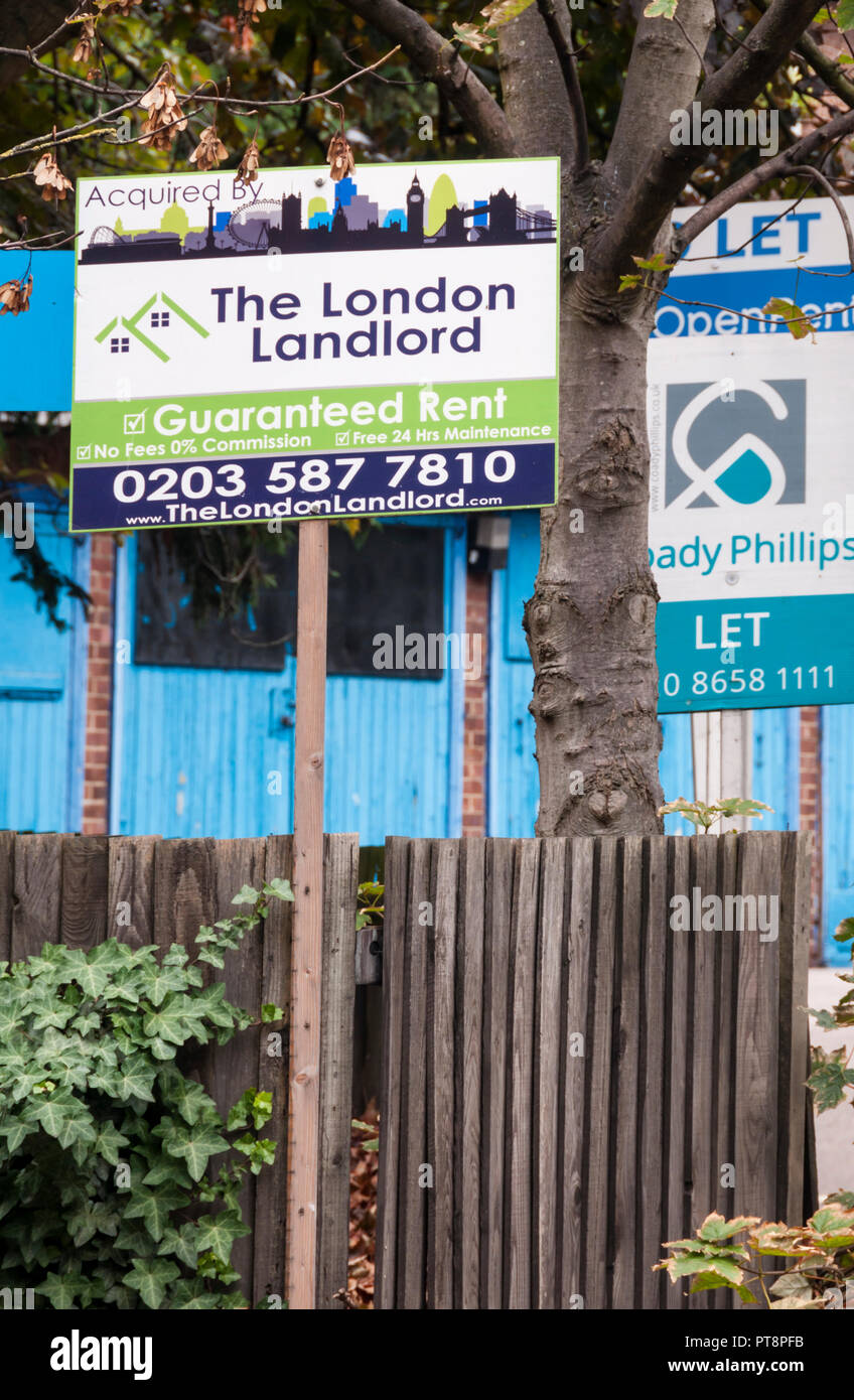 Segno per il London il locatore locazione immobiliare e gestione immobiliare agenti. Foto Stock