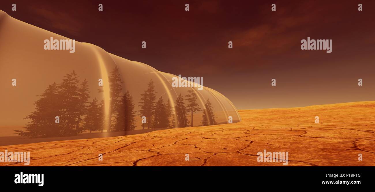 Estremamente realistiche e dettagliate ad alta risoluzione 3d'immagine di una colonia su Marte come pianeta Foto Stock