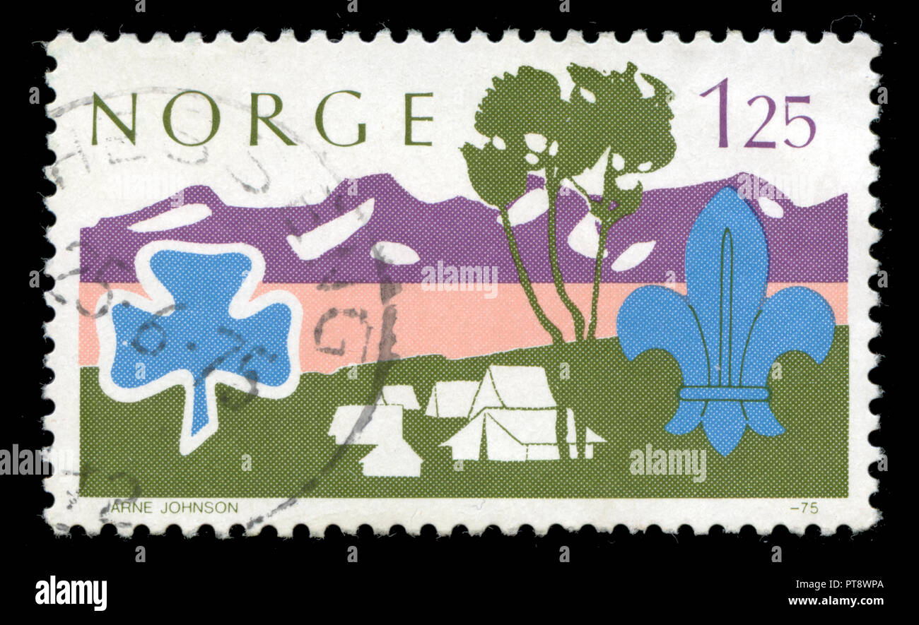 Con timbro postale timbro dalla Norvegia nella serie di Jamboree rilasciato in 1975 Foto Stock