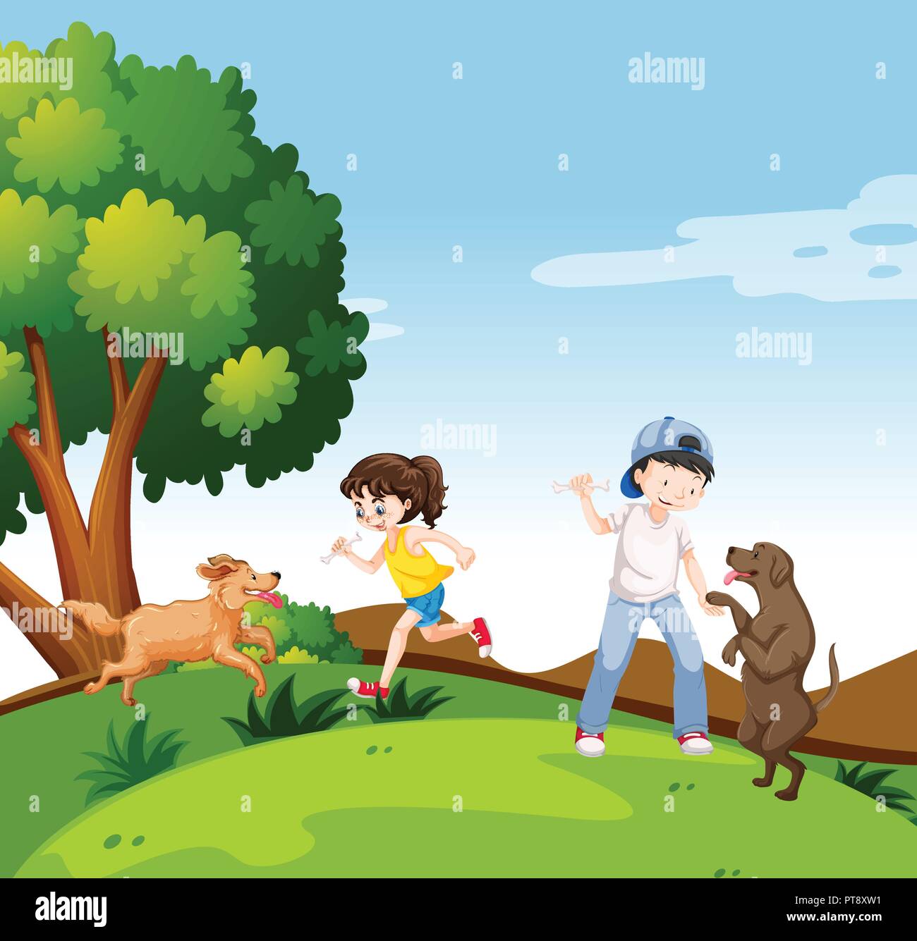Le persone con cani nella illustrazione del parco Illustrazione Vettoriale