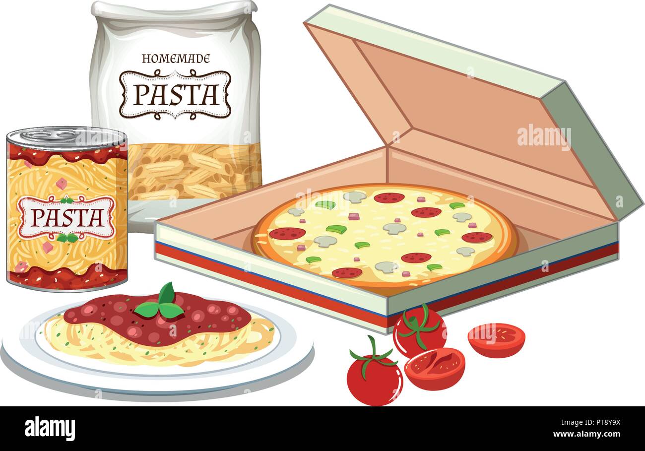 Pizza e pasta illustrazione della scena Illustrazione Vettoriale