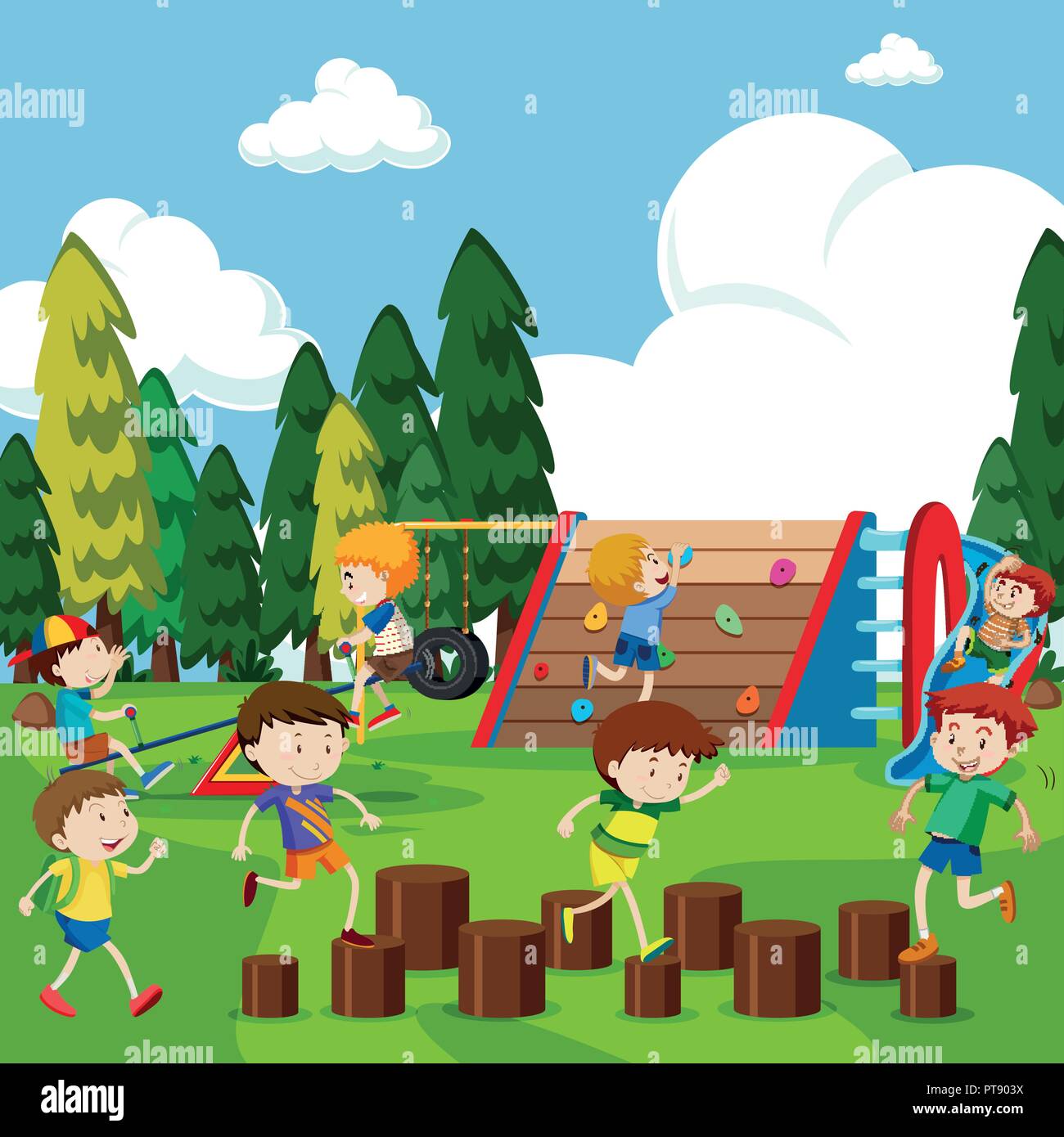 Bambini divertirsi nel parco illustrazione Illustrazione Vettoriale