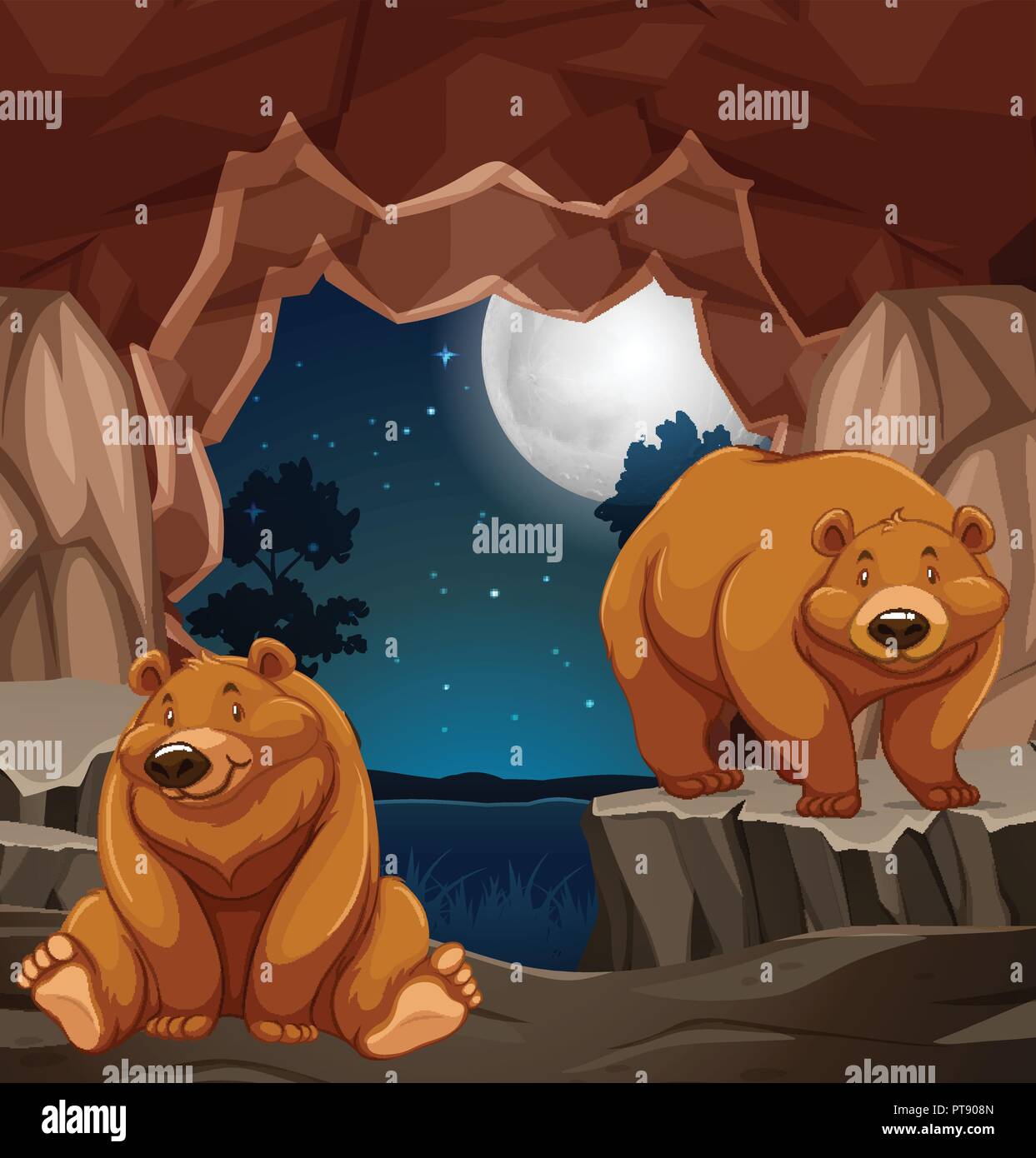 Due esemplari di orso bruno in grotta illustrazione Illustrazione Vettoriale