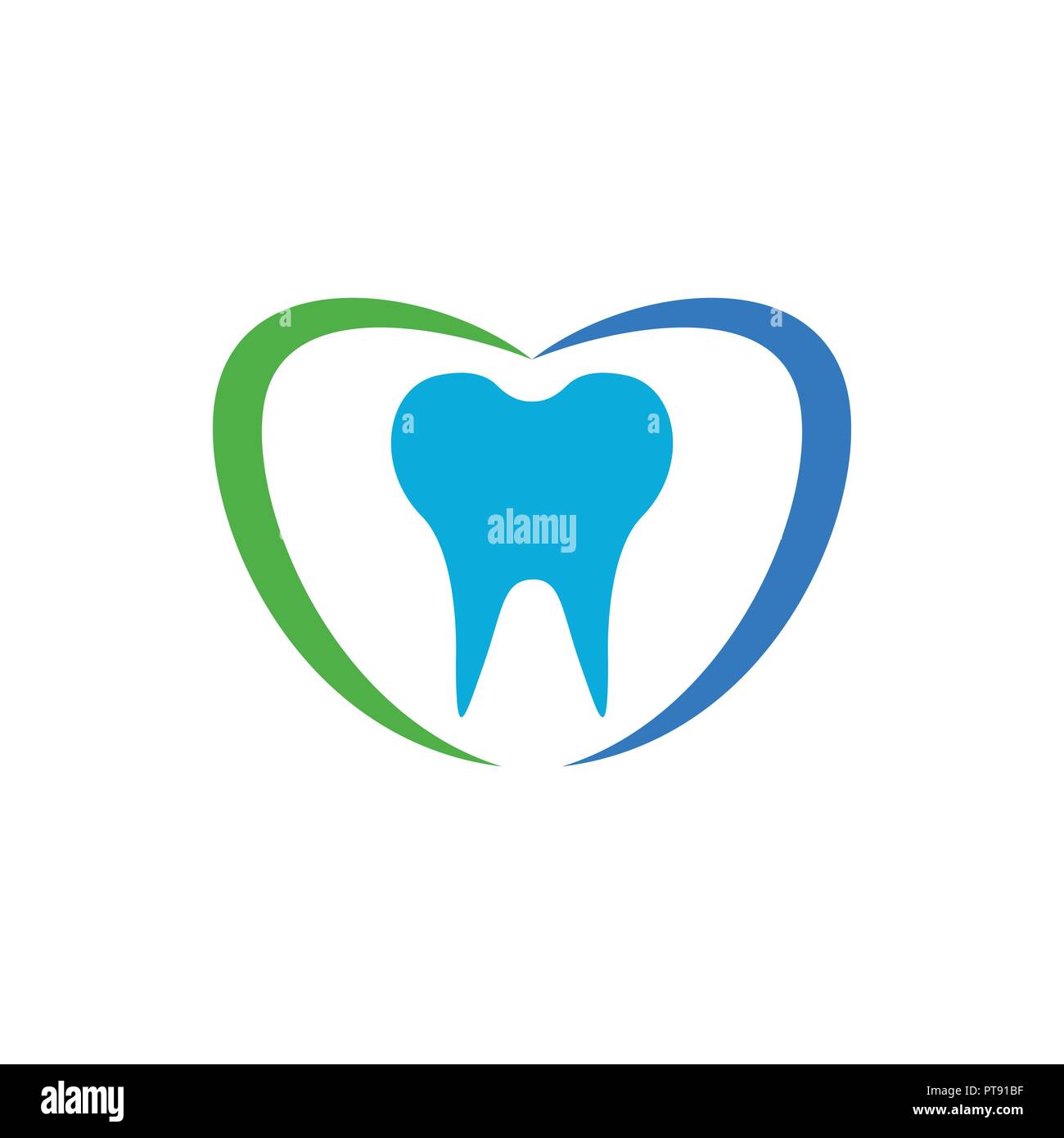 Amore forma di cura dentale verde blu simbolo vettore Logo grafico del modello di progettazione Illustrazione Vettoriale