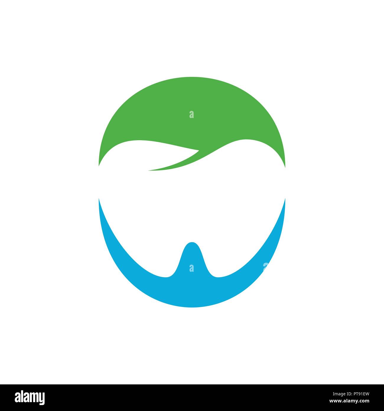 Lo spazio negativo per la cura dentale verde blu simbolo vettore Logo grafico del modello di progettazione Illustrazione Vettoriale