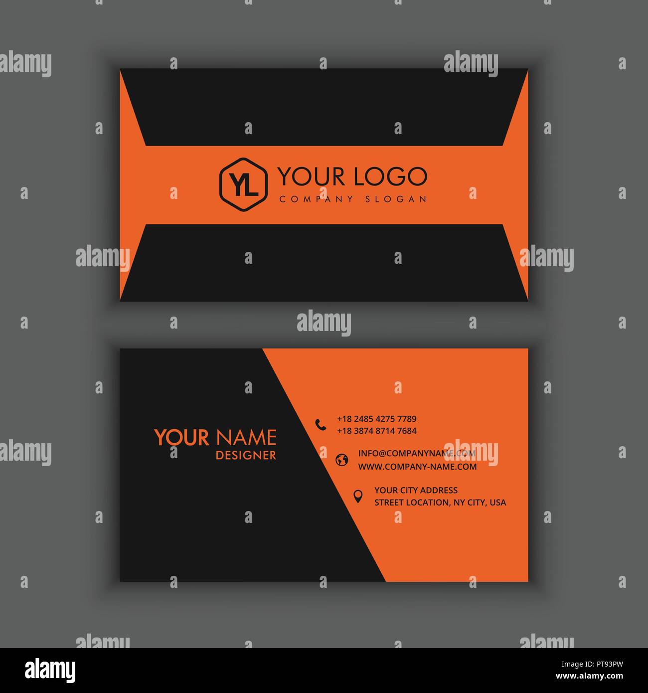 Moderno e creativo Clean Business Card Modello con orange Colore nero Illustrazione Vettoriale