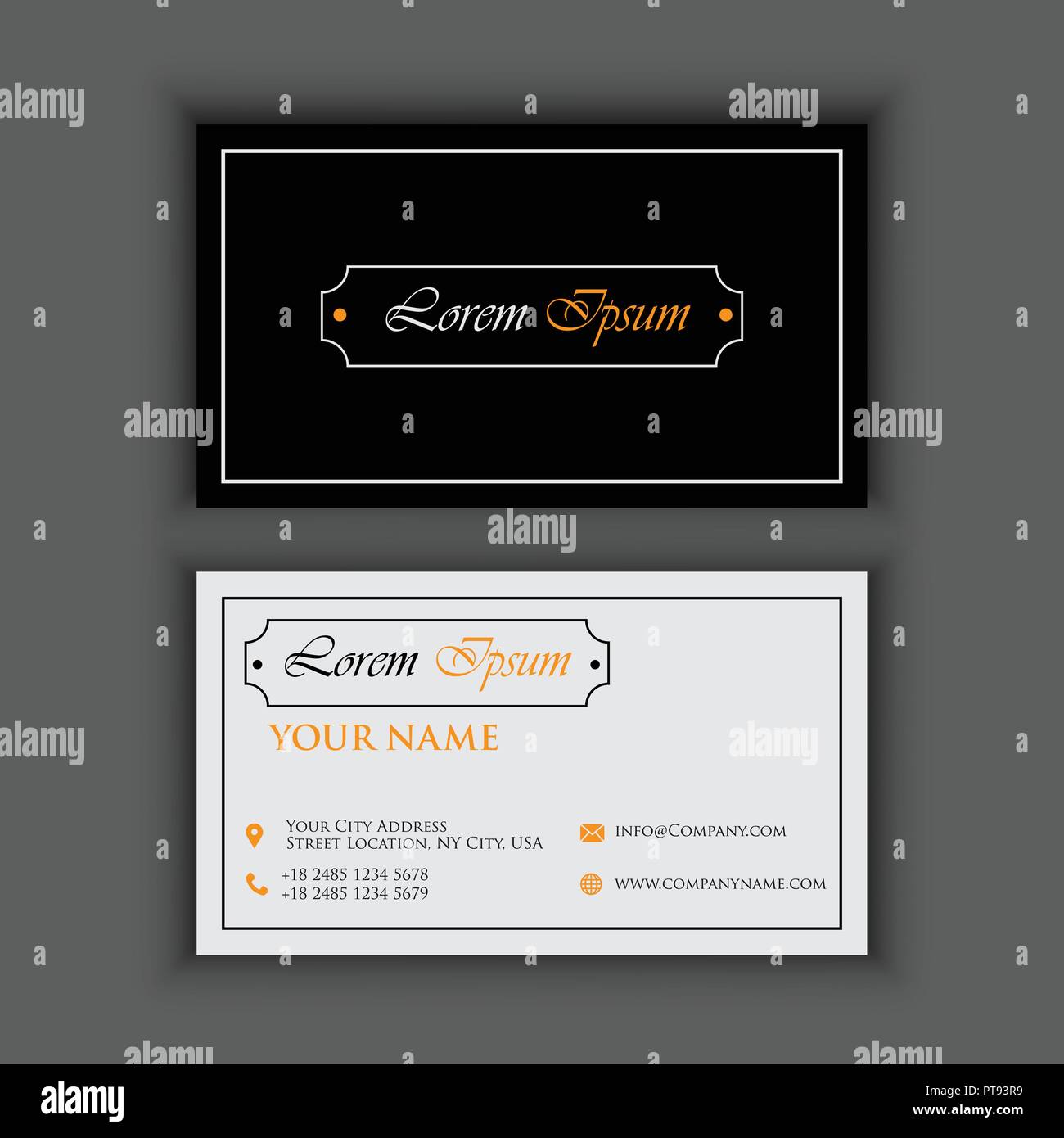Moderno e creativo Clean Business Card Modello con blackcolor arancione Illustrazione Vettoriale