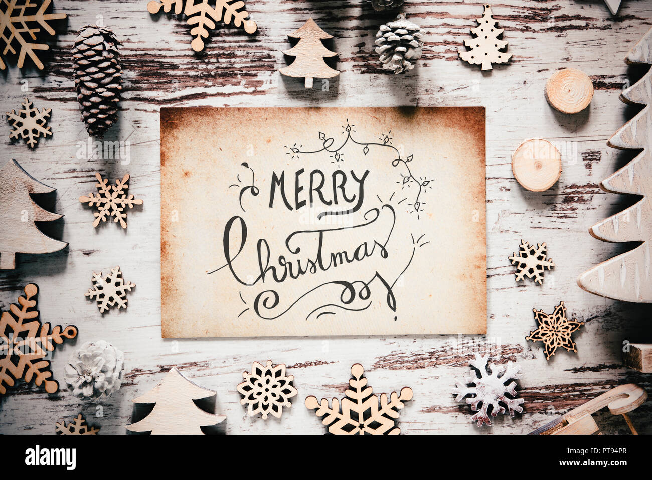 Nostalgico decorazione di Natale, carta, Calligrafia Buon Natale Foto Stock