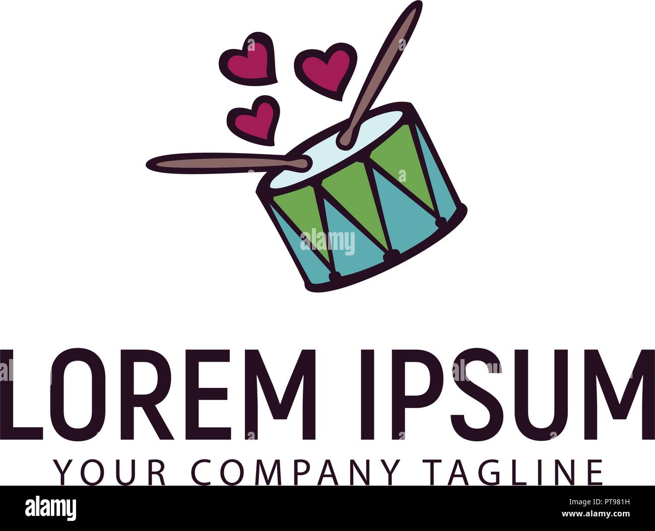 Tamburo disegnati a mano logo design modello di concetto Illustrazione Vettoriale