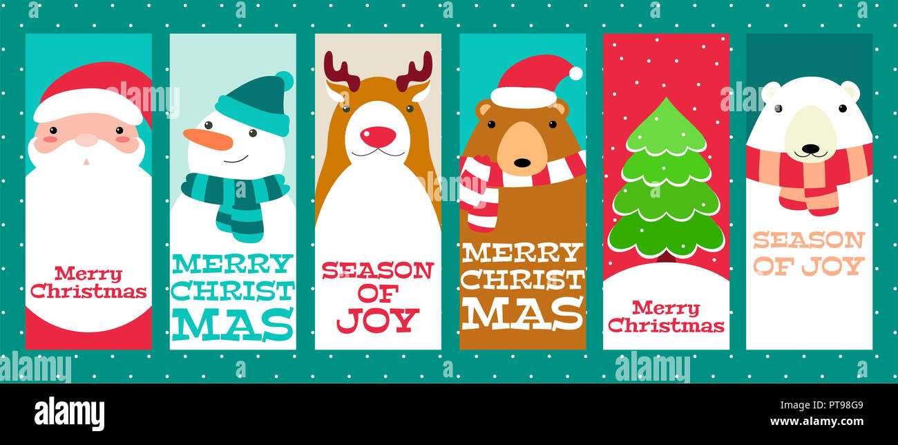 Set di Natale verticale banner, sfondo, flyer, cartellone. Xmas poster e adesivo. Template vettoriale card per il messaggio di saluto, decorazione, congratulazioni, Foto Stock