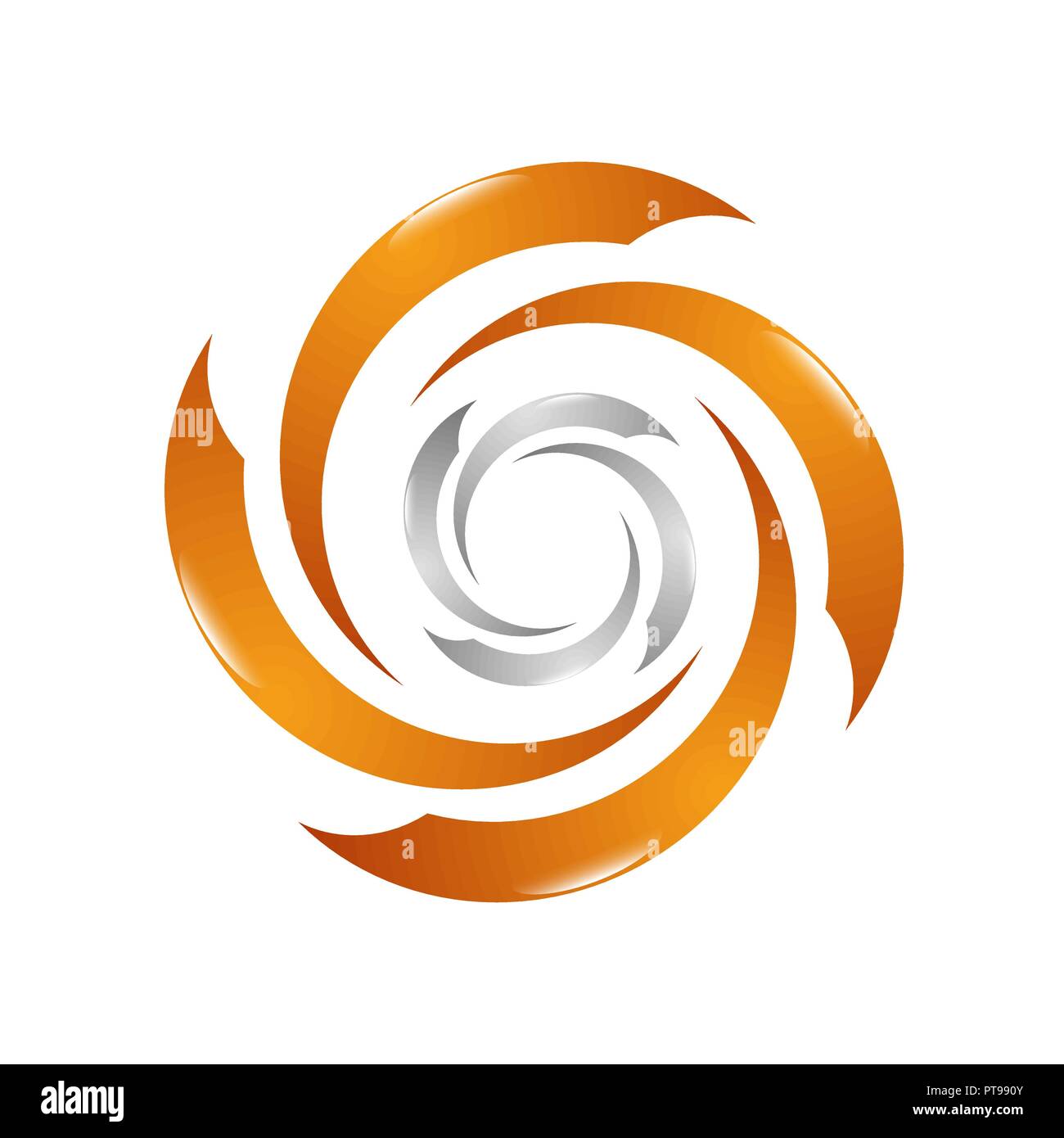 Turbina eolica logo design modello. Aria condizionata del vettore il concetto di simbolo. Icona dello scambiatore di calore. Cerchio thunder simboli con ventola in spazio negativo Illustrazione Vettoriale