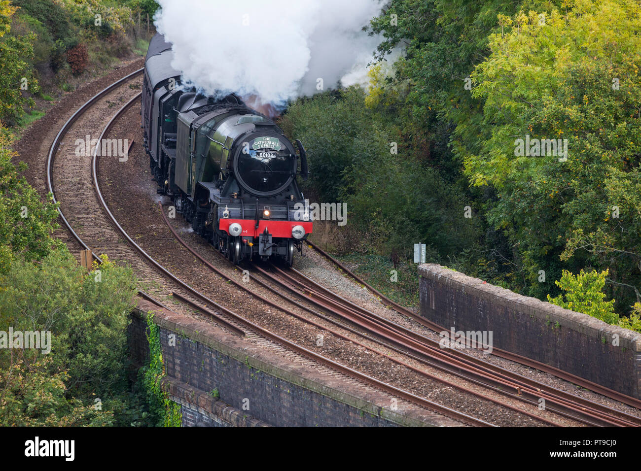 Flying Scotsman locomotore su un percorso attraverso la Cornovaglia Foto Stock