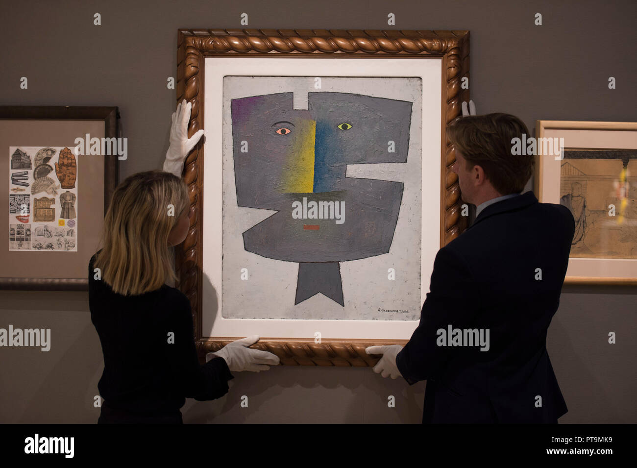 Bonhams, New Bond Street, Londra, Regno Unito. 8 Ottobre, 2018. Bonhams impressionisti e arte moderna Vendita di anteprima si apre. Immagine: Victor Brauner, ricostruzione de l'être aimé II, 1959, stimato a £ 30,000-50,000. Credito: Malcolm Park/Alamy Live News. Foto Stock