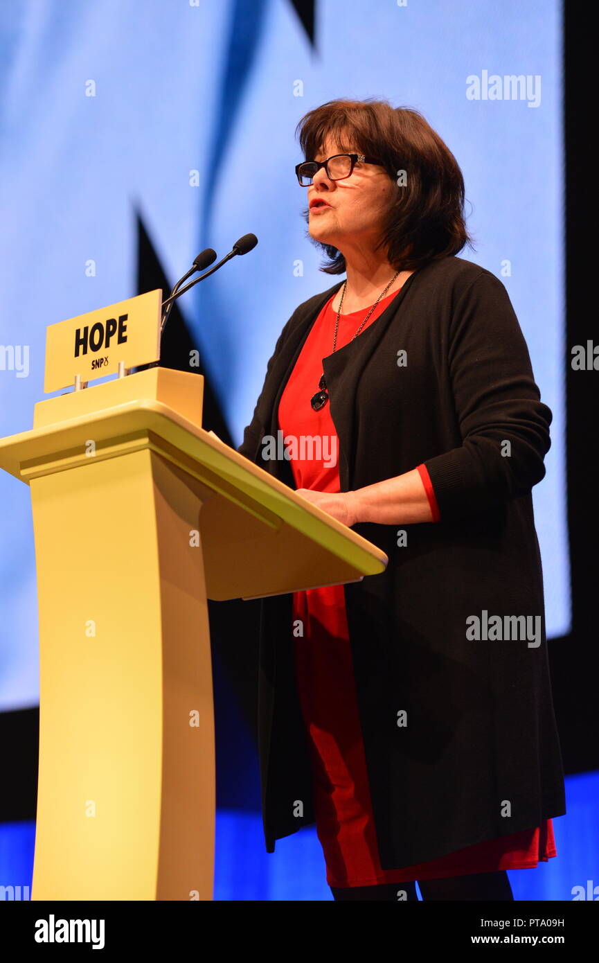 Glasgow, Regno Unito. 8 Ott 2018. Jeanne Freeman MSP - Armadio Segretario per la salute e lo sport a 2018 SNP Conferenza Annuale SECC Glasgow. Credito: Colin Fisher/Alamy Live News Foto Stock