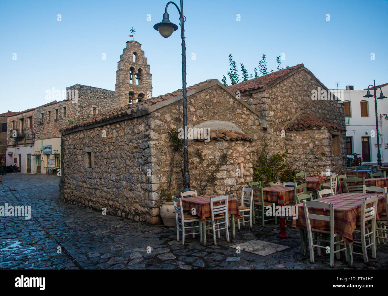 Strada tranquilla in Areopoil, Grecia Foto Stock