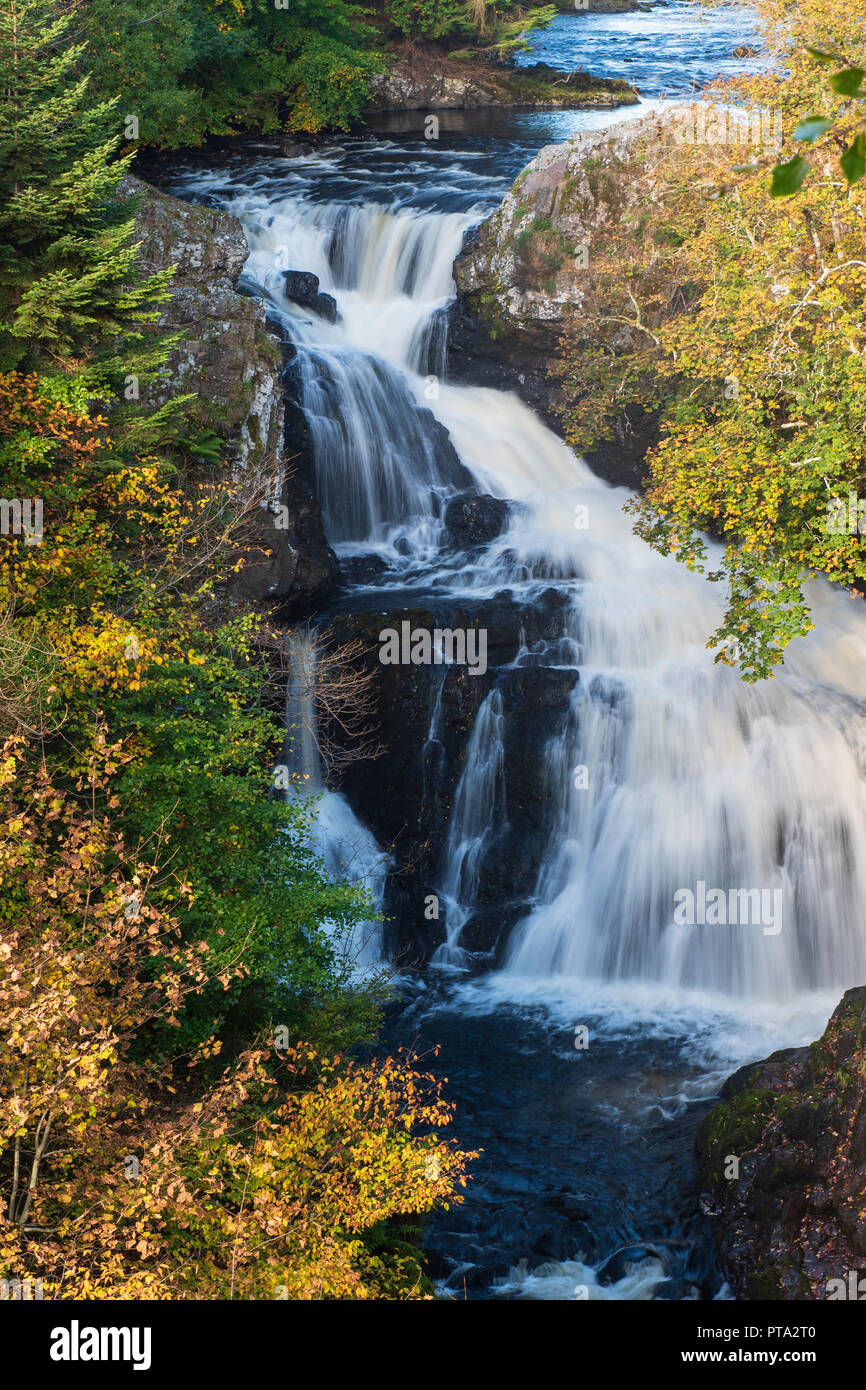Reekie Linn cascata sul fiume Isla, al Ponte di Craigisla, Angus, Scozia. Foto Stock