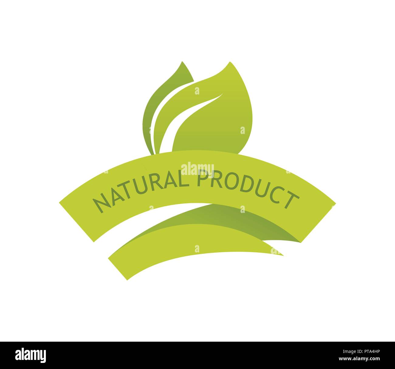 Segno con foglia verde, prodotto naturale. Emblema di vettore isolato su bianco. Illustrazione Vettoriale