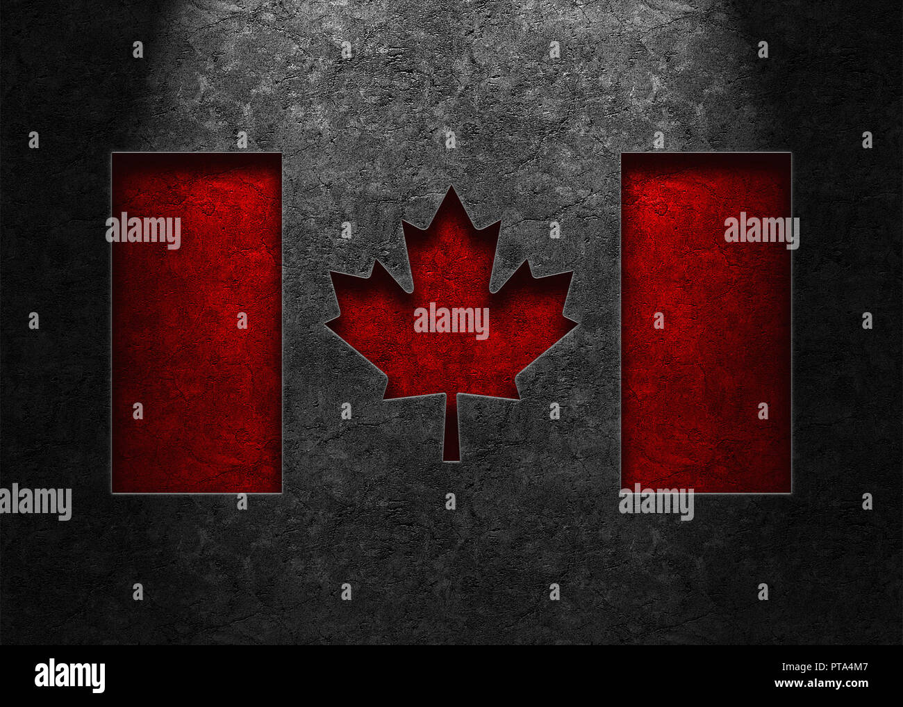 Bandiera del Canada il rendering in una liscia, scuro, weathered stone texture con illuminazione dal centro in alto. Brian Carson la curva di apprendimento Fotografia Foto Stock