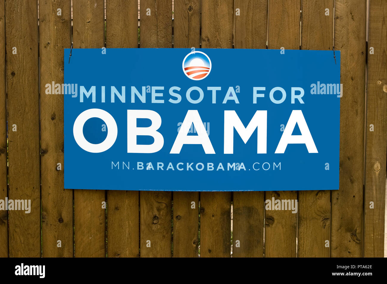 Segno di cantiere in un recinto per democratico Barack Obama durante il 2008 Stati Uniti elezioni presidenziali, Minnesota Foto Stock