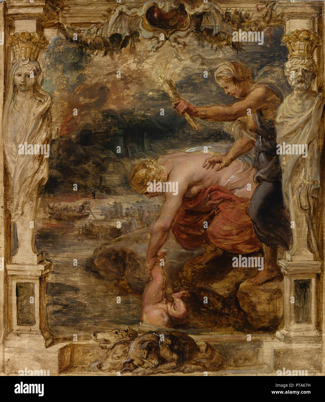 Thetis immergendo il neonato Achille nel fiume Styx, c.1635. Creatore: Rubens, Pieter Paul (1577-1640). Foto Stock