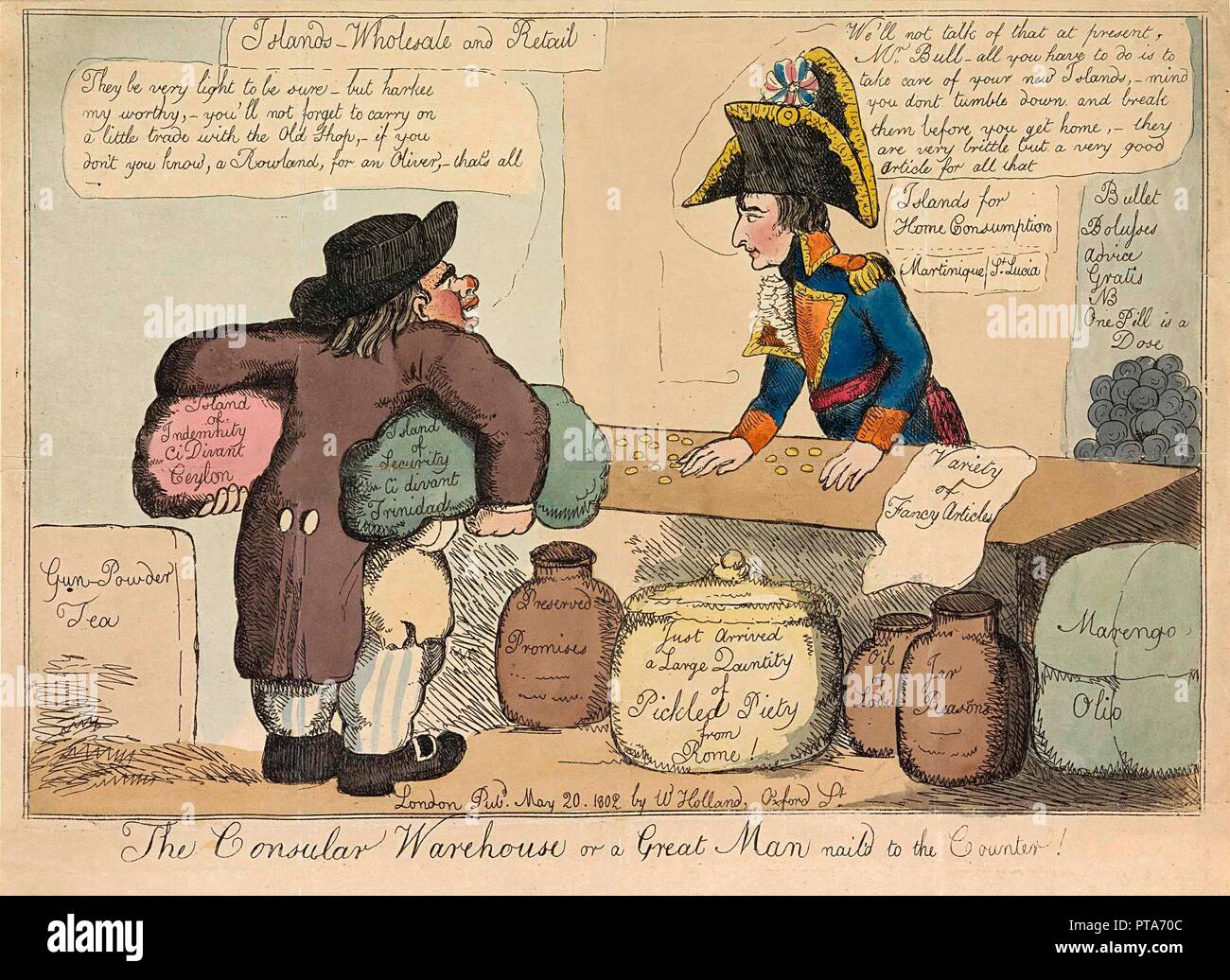 Il magazzino di consolare o un grande uomo chiodo'd al contatore, pub. 1802 (colorata a mano incisione). Creatore: Scuola di inglese (XIX secolo). Foto Stock