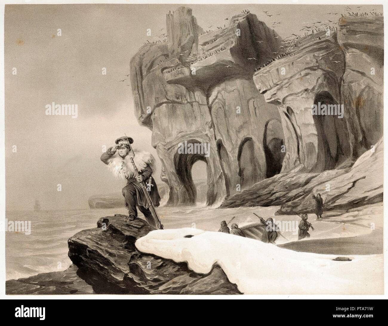 Isola di Bear da Voyages en Scandinavie, en Laponie, au Spitzberg et aux Feroe, pub. 1852. Creatore: Francois Auguste Biard (1798 - 1882). Foto Stock