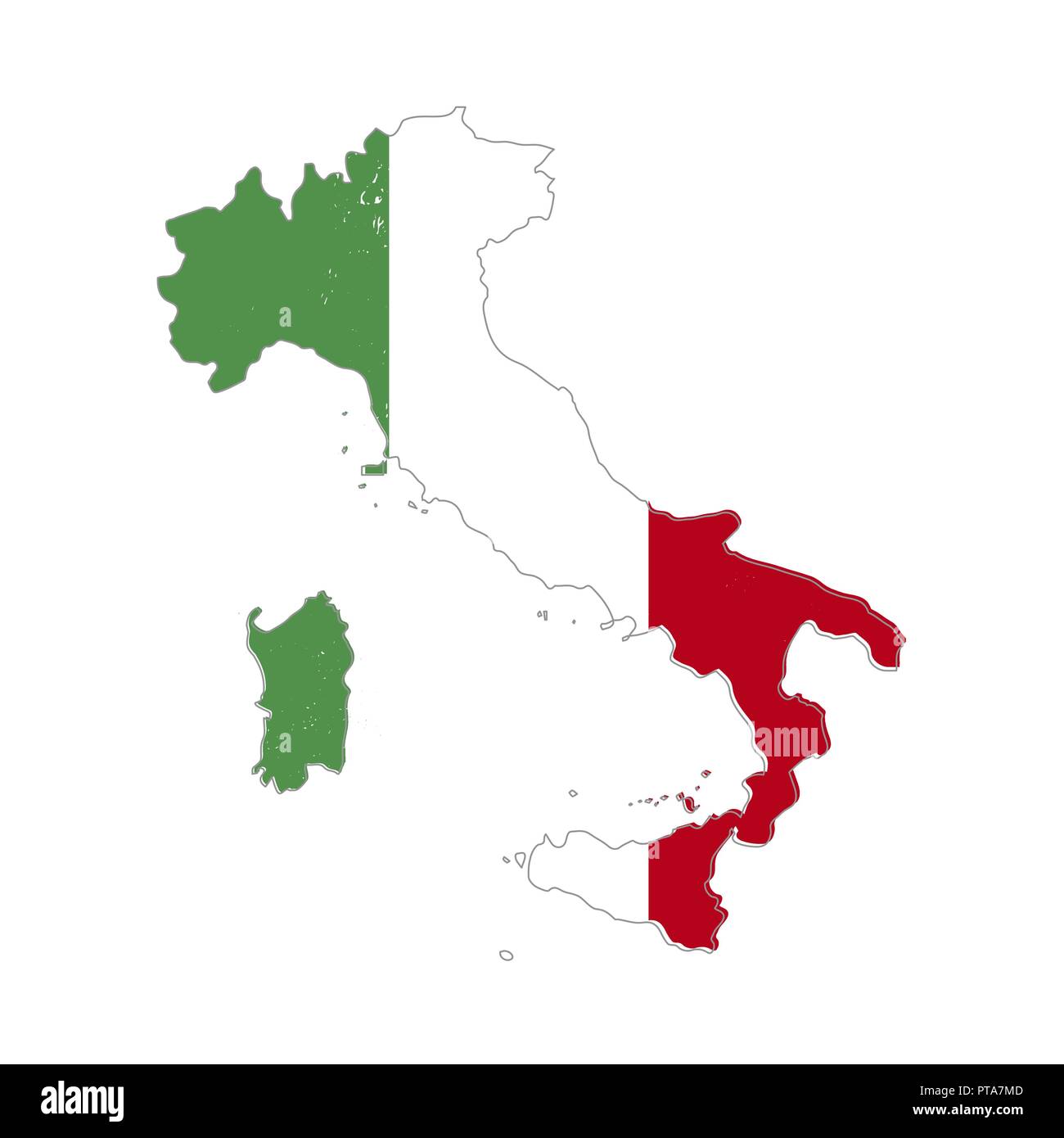 Italia paese silhouette con bandiera su sfondo bianco su Illustrazione Vettoriale