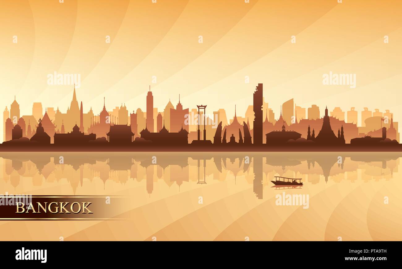 Bangkok City skyline silhouette sfondo, illustrazione vettoriale Illustrazione Vettoriale