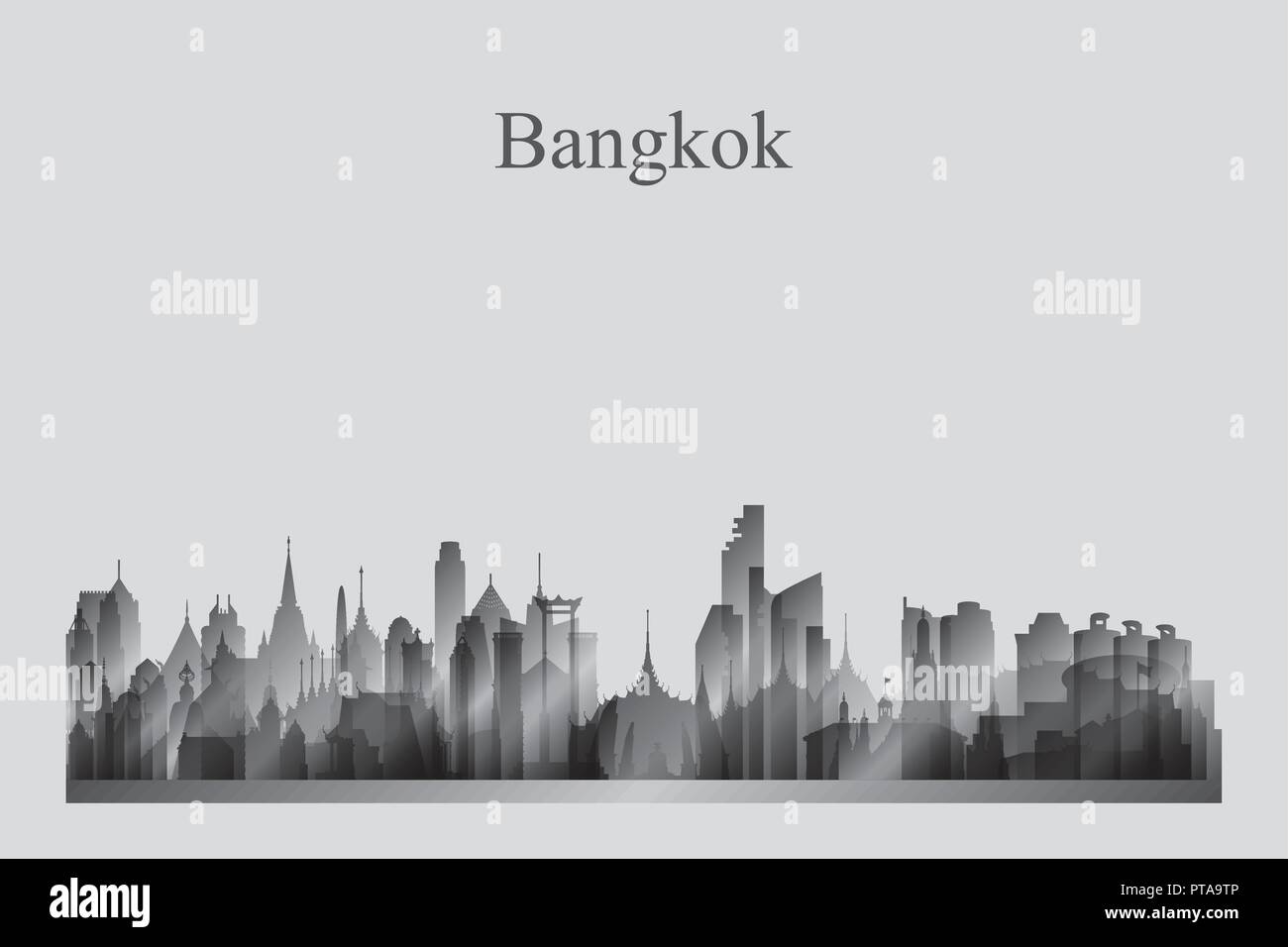 Bangkok City skyline silhouette in scala di grigi di illustrazione vettoriale Illustrazione Vettoriale
