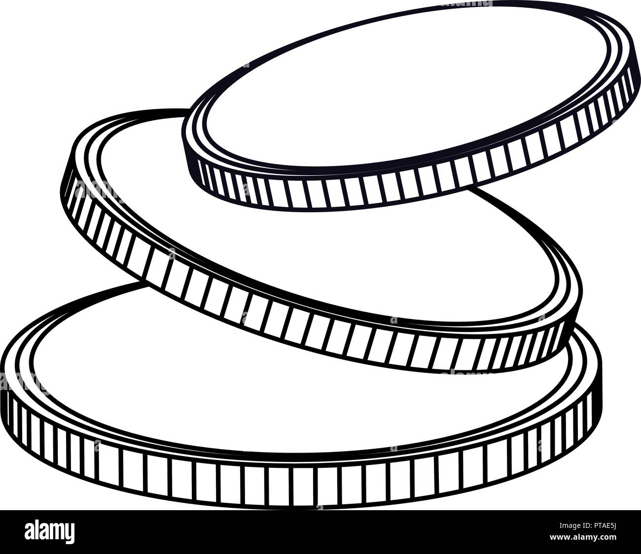 Monete, illustrazione vettoriale, in bianco e nero Illustrazione Vettoriale