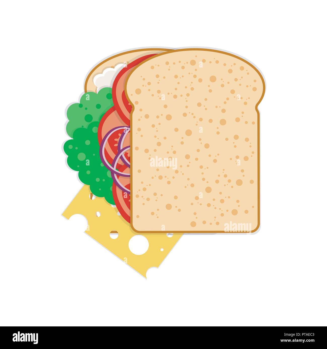 Sandwich nazionale il giorno. 3 novembre. Il concetto di cibo vacanza negli Stati Uniti. Sandwich vegetariano - pane, formaggio, pomodori, lattuga, cipolla, salsa Illustrazione Vettoriale
