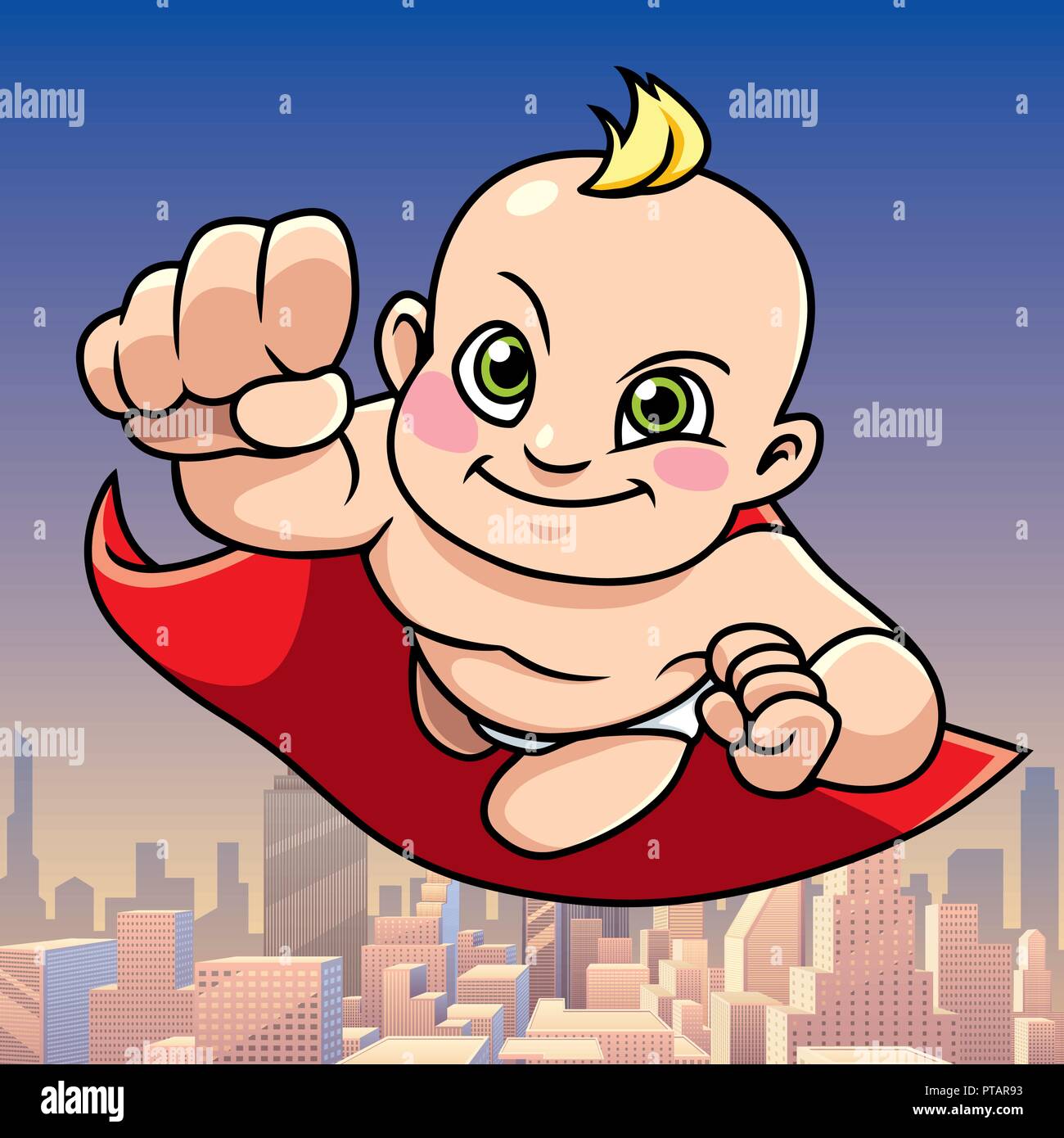 Super Baby sullo sfondo della città Illustrazione Vettoriale