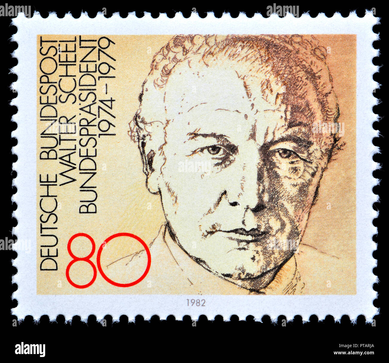 Il tedesco francobollo (1982) : Ex Ovest presidente tedesco: Walter Scheel (1919-2016) in office 1974-79 Foto Stock