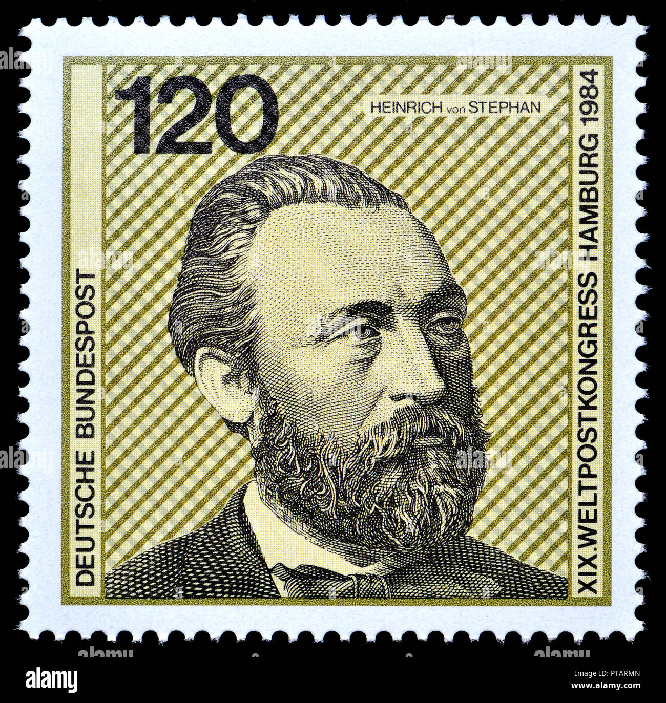 Il tedesco francobollo (1984) : Heinrich von Stephan (Ernst Heinrich Wilhelm Stephan: 1831 - 1897) generale post direttore per l'impero tedesco che reorg Foto Stock