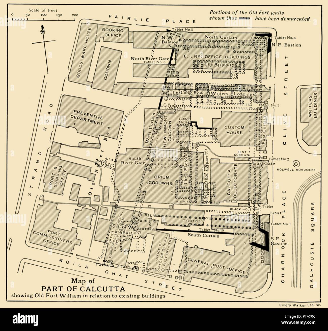'Map della parte di Calcutta che mostra Old Fort William in relazione a edifici esistenti', 1925. Creatore: sconosciuto. Foto Stock