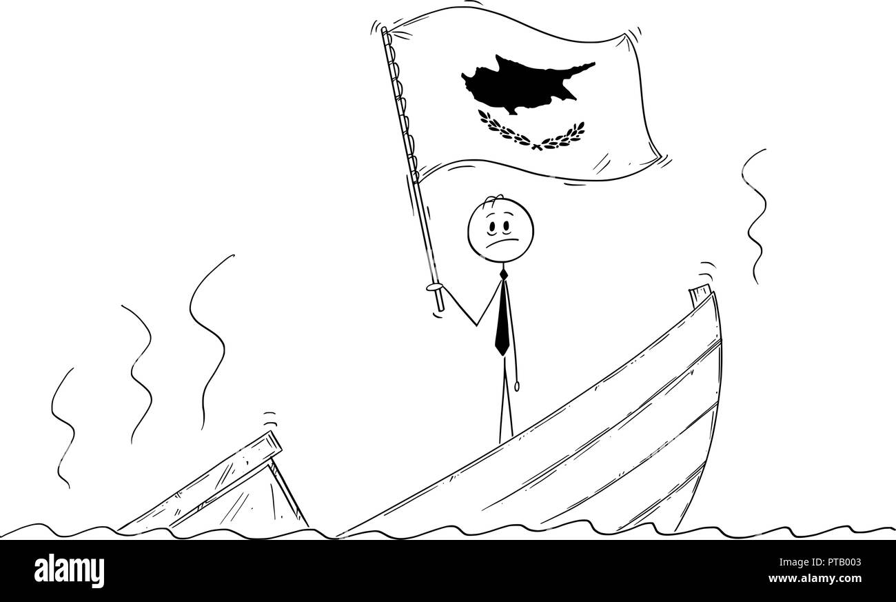 Cartoon di candidato in piedi premuto sulla barca di affondamento sventolare la bandiera della Repubblica di Cipro Illustrazione Vettoriale