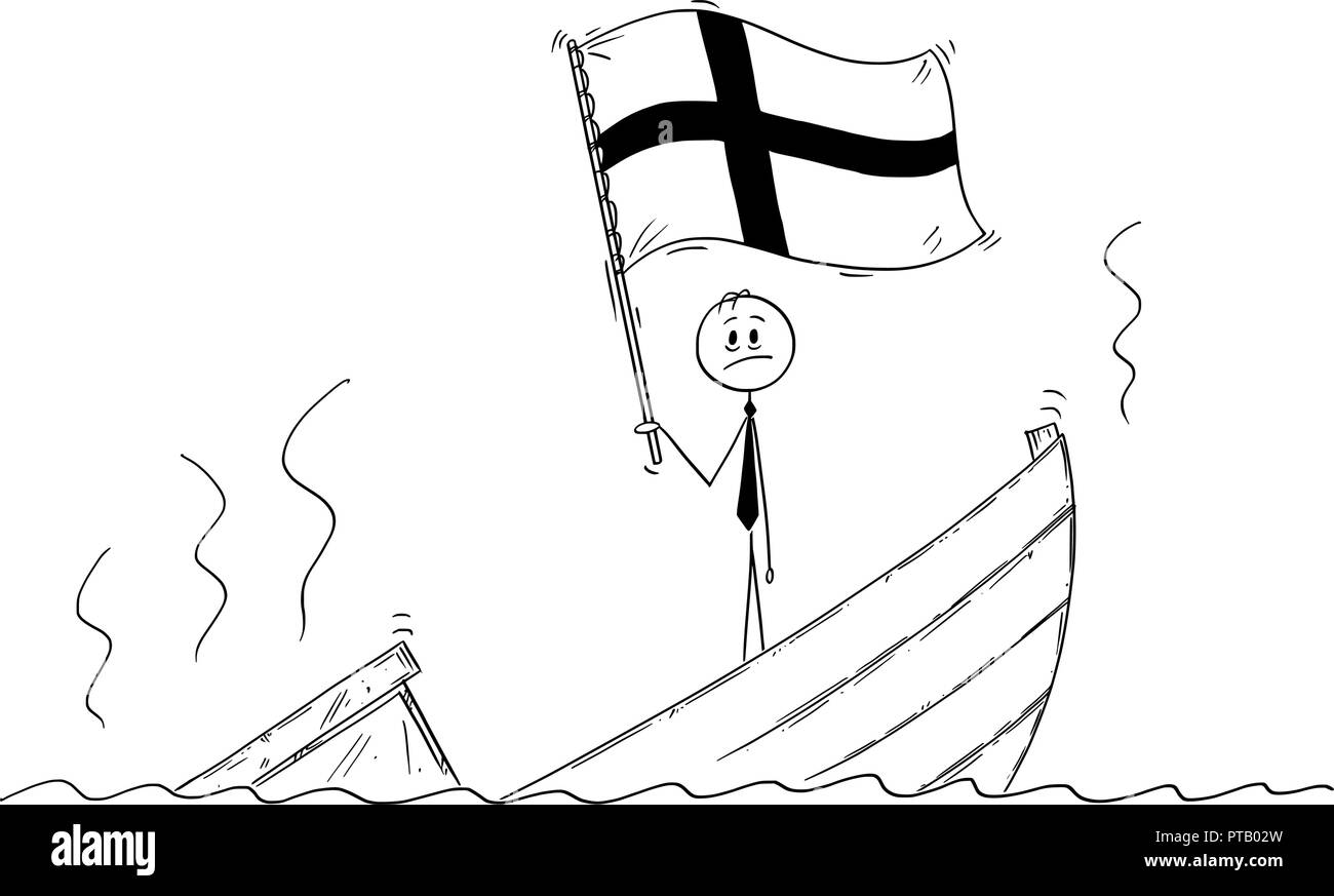 Cartoon di candidato in piedi premuto sulla barca di affondamento sventolare la bandiera della Repubblica di Finlandia Illustrazione Vettoriale